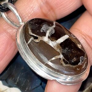 Dark Brown Septarian Nodule Pendant 2”